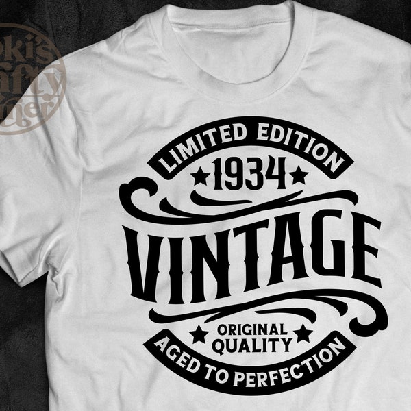 90° compleanno Svg / 90° compleanno vintage / Vintage 1934 Svg / 1934 invecchiato alla perfezione / Invecchiato alla perfezione Svg / Idea regalo per il 90° compleanno