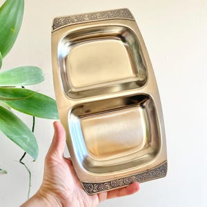 Vintage MCM Stainless Steel Serving Dish - Retro Floral Kitchenware - Vintage Home Decor - Decorative Serving Trays