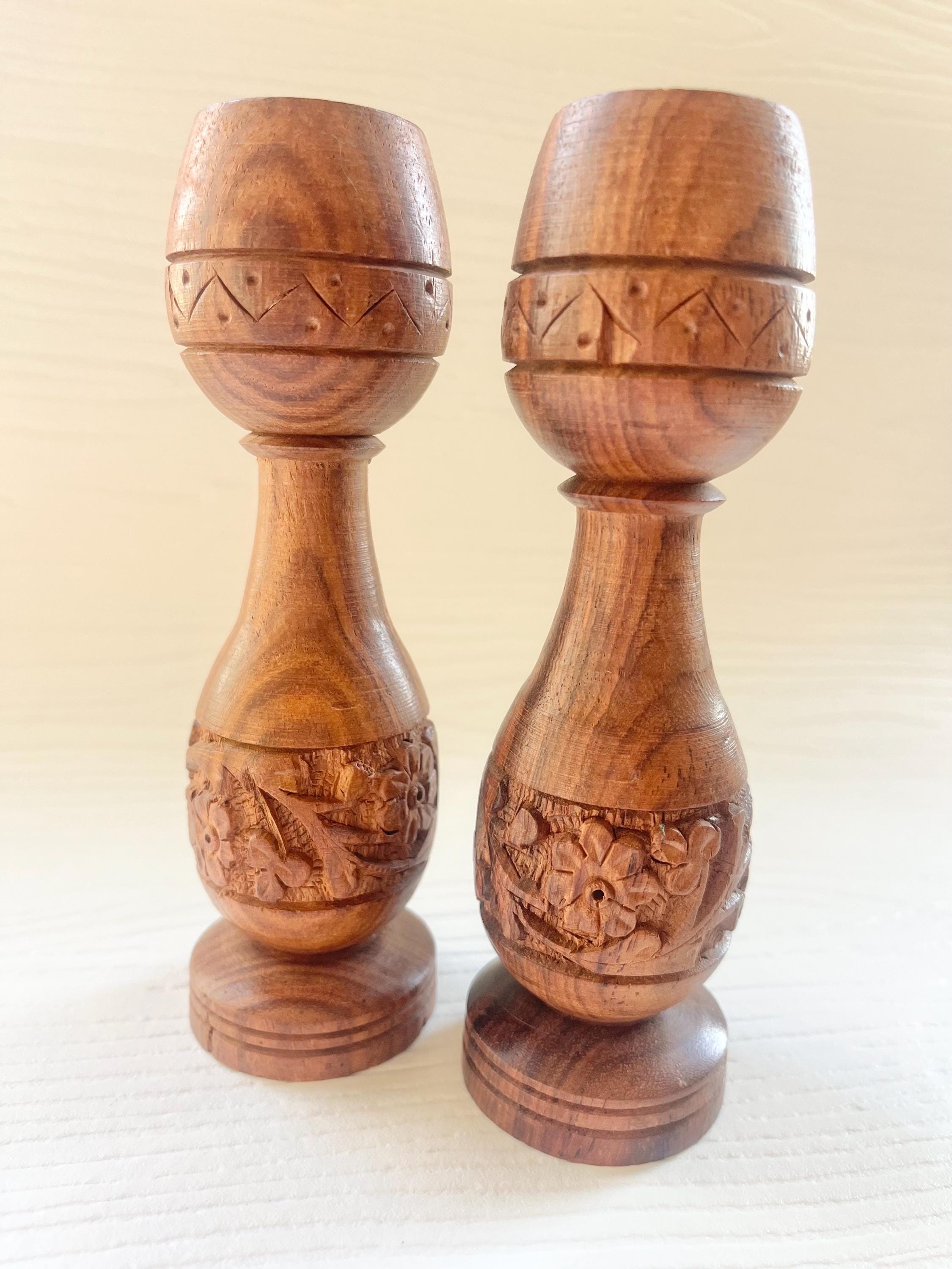 Set of Two Vintage Carved Wooden Floral Candlestick Holders 2 Vintage ...