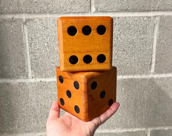 Vintage Solid Wood Jumbo Dice Set (2) - Midcentury Modern Bookshelf Styling Props - Unique Retro MCM Tabletop Decorations