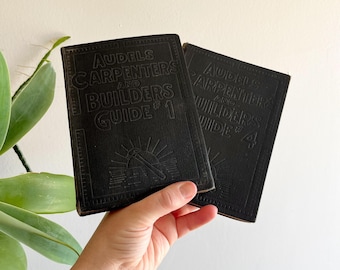 Vintage 1927 Set of Two “Audels Carpenters and Builders Guide 1&4” Books - Black Coffee Table Books - Bookshelf Styling Decorations