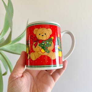 Christmas Teddy Bear Vintage Mug - Retro Holiday Glassware - Unique Seasonal Coffee Mugs - Collectible Glasses - Xmas Themed Kitchenware