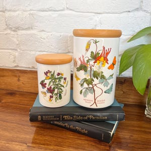 Vintage Floral Portmeirion Ceramic Canister Set (2) - Retro Decorative Kitchen Storage Containers - English Vintage Home Decor Kitchenware