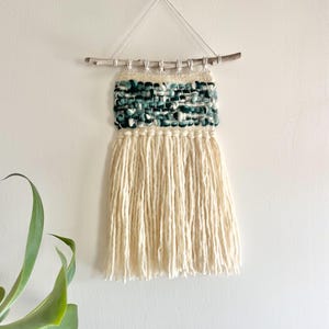 Handmade Woven Blue Green Wall Hanging - One of a Kind Wall Decor - Weaving Wall Hanging - Minimalist Handwoven Tapestry