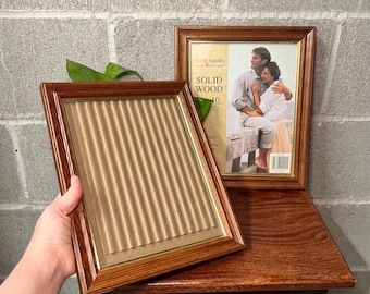 Set of Two Wood & Gold Metal 8 x 10 Picture Frames (2) - Solid Wood Frames - Retro Gallery Wall Photo Displays