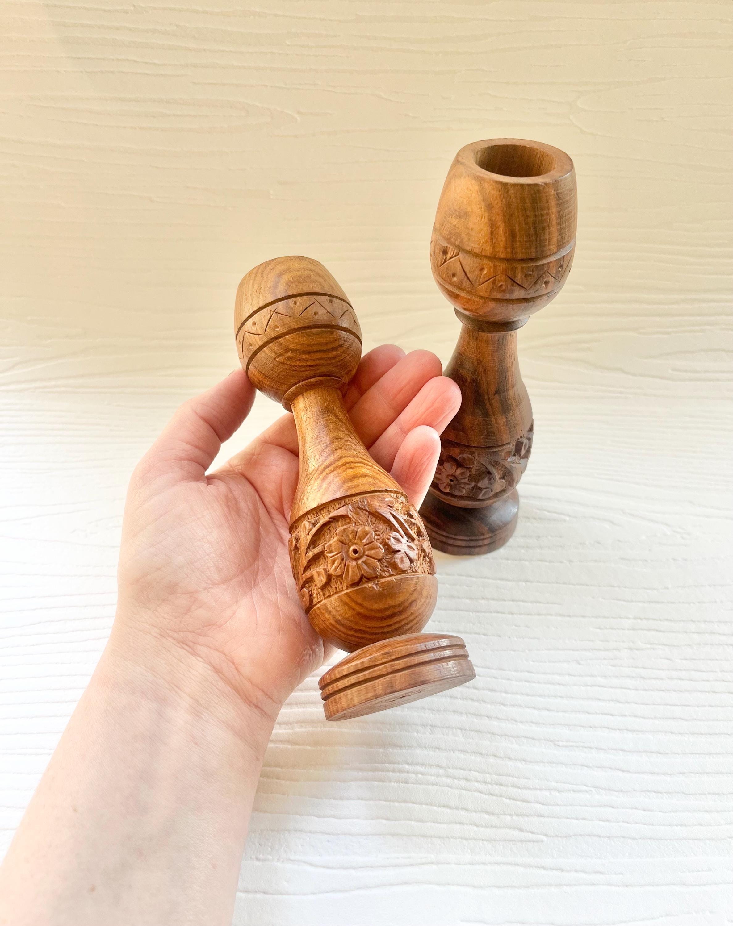 Set of Two Vintage Carved Wooden Floral Candlestick Holders 2 Vintage ...