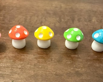 Set of Rainbow Miniature Mushrooms or Toadstools; Fairy or Gnome Garden Mini Mushrooms