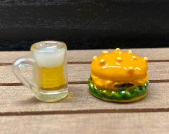 Miniature Brew and Burger; Shamrock Beer; Miniature Green, Brown or Yellow Beer Mug with Burger