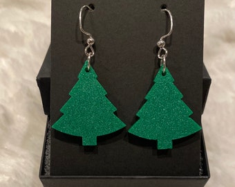 Christmas Tree Earrings, Green Tree Earrings, Christmas Earrings