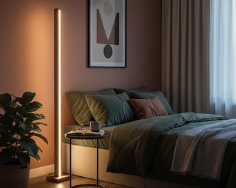 Lampadaire en bois, lampe sur pied en chêne japonais, lampe d'angle moderne à intensité variable, grand pilier en bois massif, fait main, lampe scandinave unique en bois