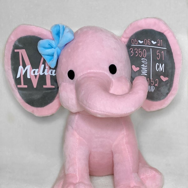 Personalisiert - Elefant, Kuscheltier, Plüschtier, Geschenk zur Geburt