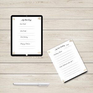 May include: Two printable checklists for a baby's first year. The first checklist is titled "My First Days" and includes sections for first bath, first outfit, first feeding, and sleeping patterns. The second checklist is titled "My First Birthday" and includes sections for date, birthday theme, and who celebrated with the baby.