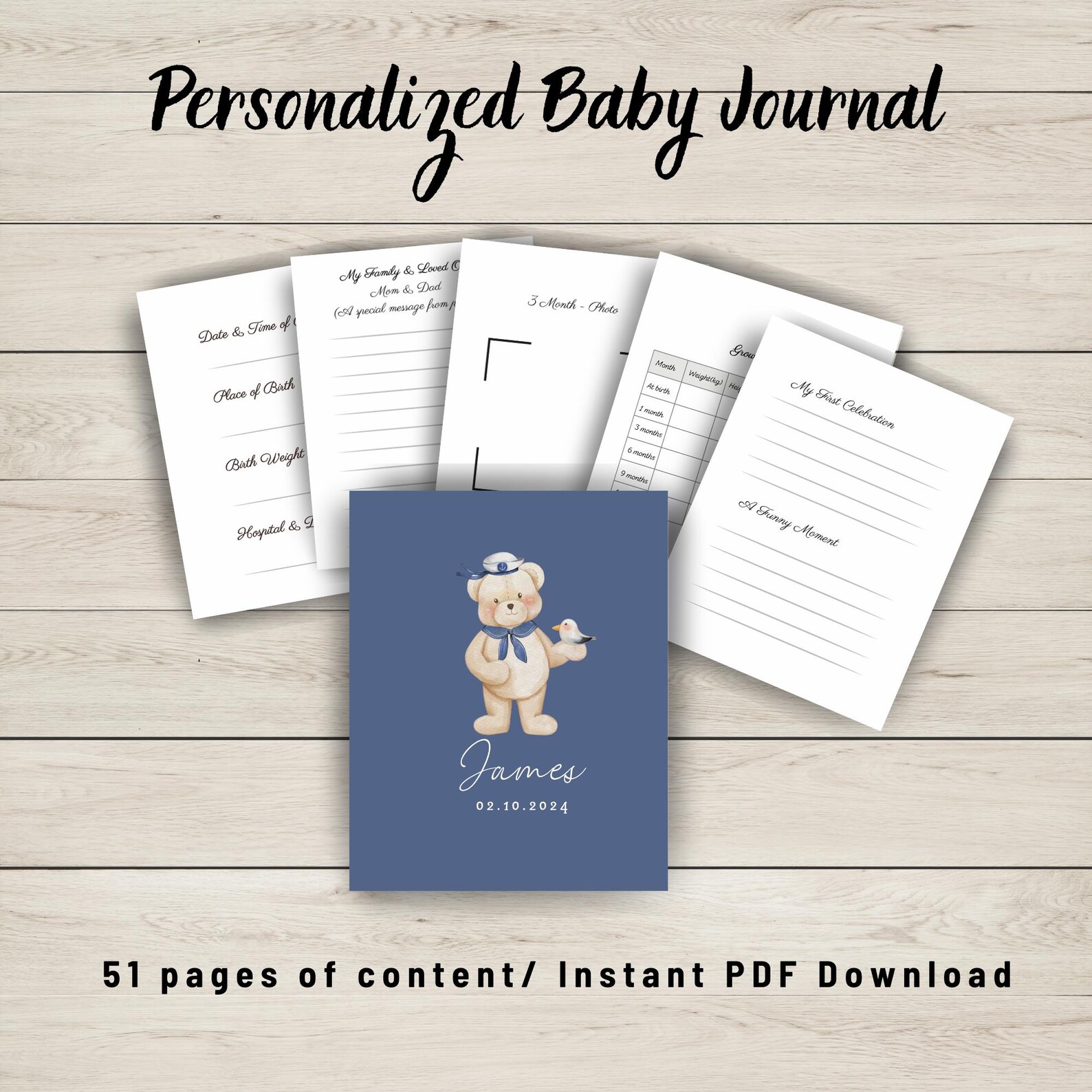 Teddy Bear Baby Memory Book – Printable First Year Journal | Milestone ...