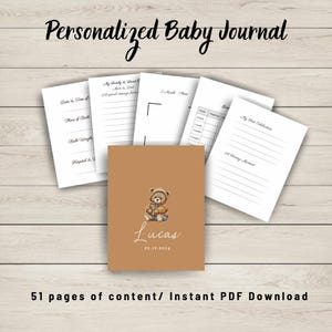 Personalized baby Journal, Baby&#39;s First Year Journal, Milestone Book, Nursery Registry, Baby Boy with Teddy Bear printable book,