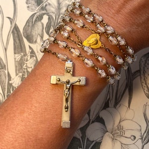 Rosary, golden rosary, medal of the Virgin, shuttle-shaped crystal beads, 1920