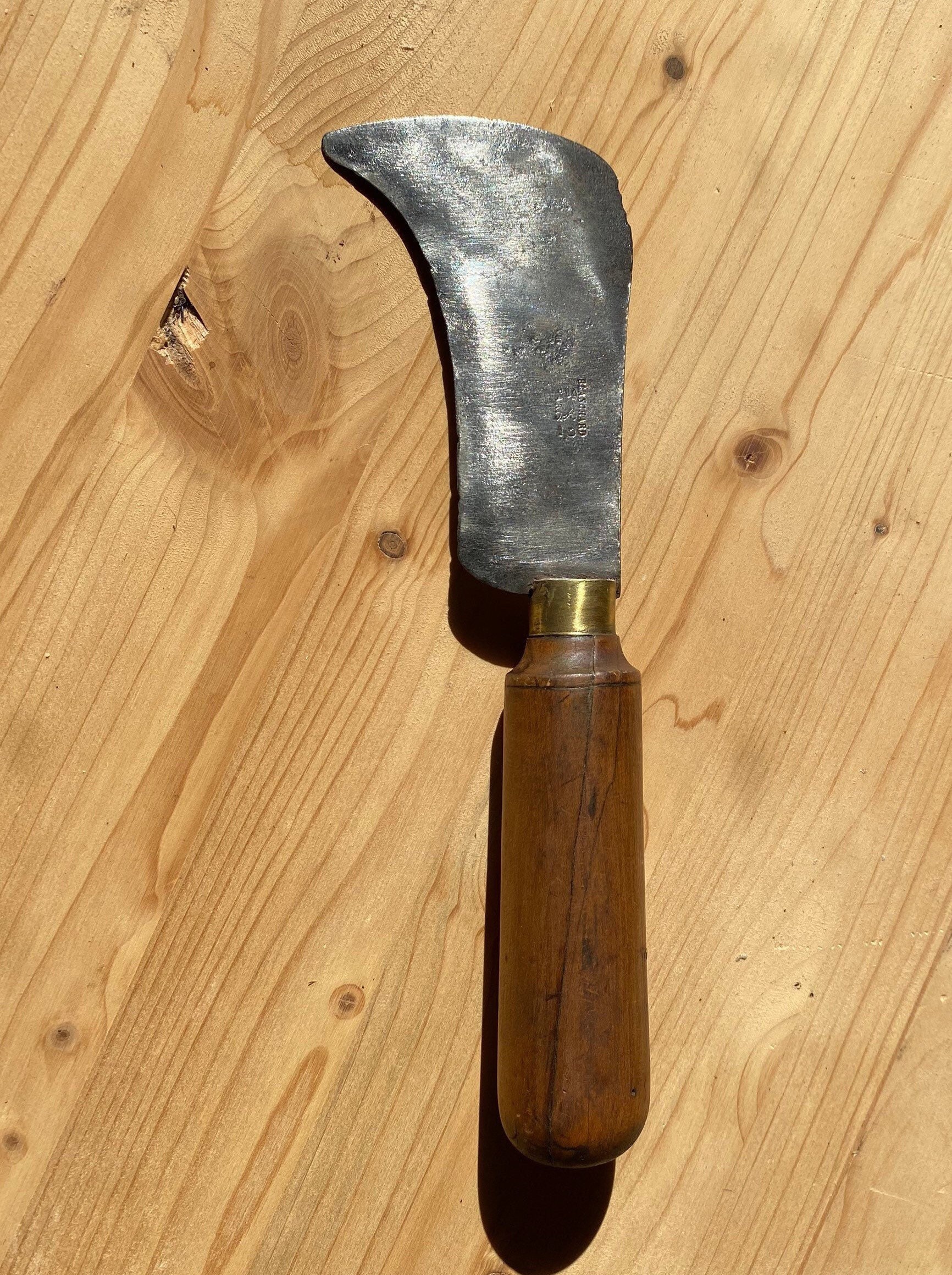 Ancienne Serpe Droite Maréchal Budelière - Tranchant 16,5cm - Manche En Bois - Occasion