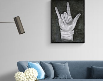 ILY Sign Language Art Print | Valentine's Day Gift | Anniversary Gift | I Love You Art | Sign Language | Charcoal | Home Decor | ASL | Print