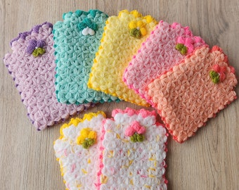 Handmade Turkish Bath Washcloths with Crochet , Bath Fiber with Flowers, Personal Care, Bathroom Gift, Traditional Gift, Free Shipping