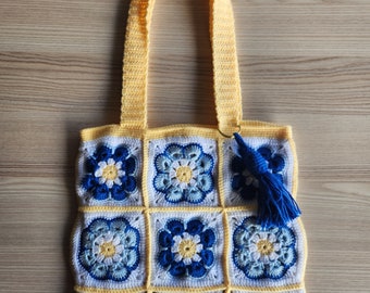 Häkeltasche handgefertigt, Häkeltasche, Retro-Umhängetasche, Vintage-Stil, Hobo-Tasche, Oma-Quadrat-Tasche, afghanische Tasche, Geschenk, kostenloser Versand.