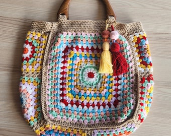 Crochet Bag Handmade, Crochet Bag Tote, Retro Hand Bag, Vintage Style, Hobo bag, Granny Square Bag, Afghan Bag, Gift, Free Shipping.