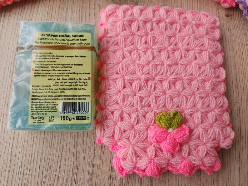 Handmade Turkish Bath Washcloths with Crochet , Bath Fiber with Flowers, Personal Care, Bathroom Gift, Traditional Gift, Free Shipping image 9