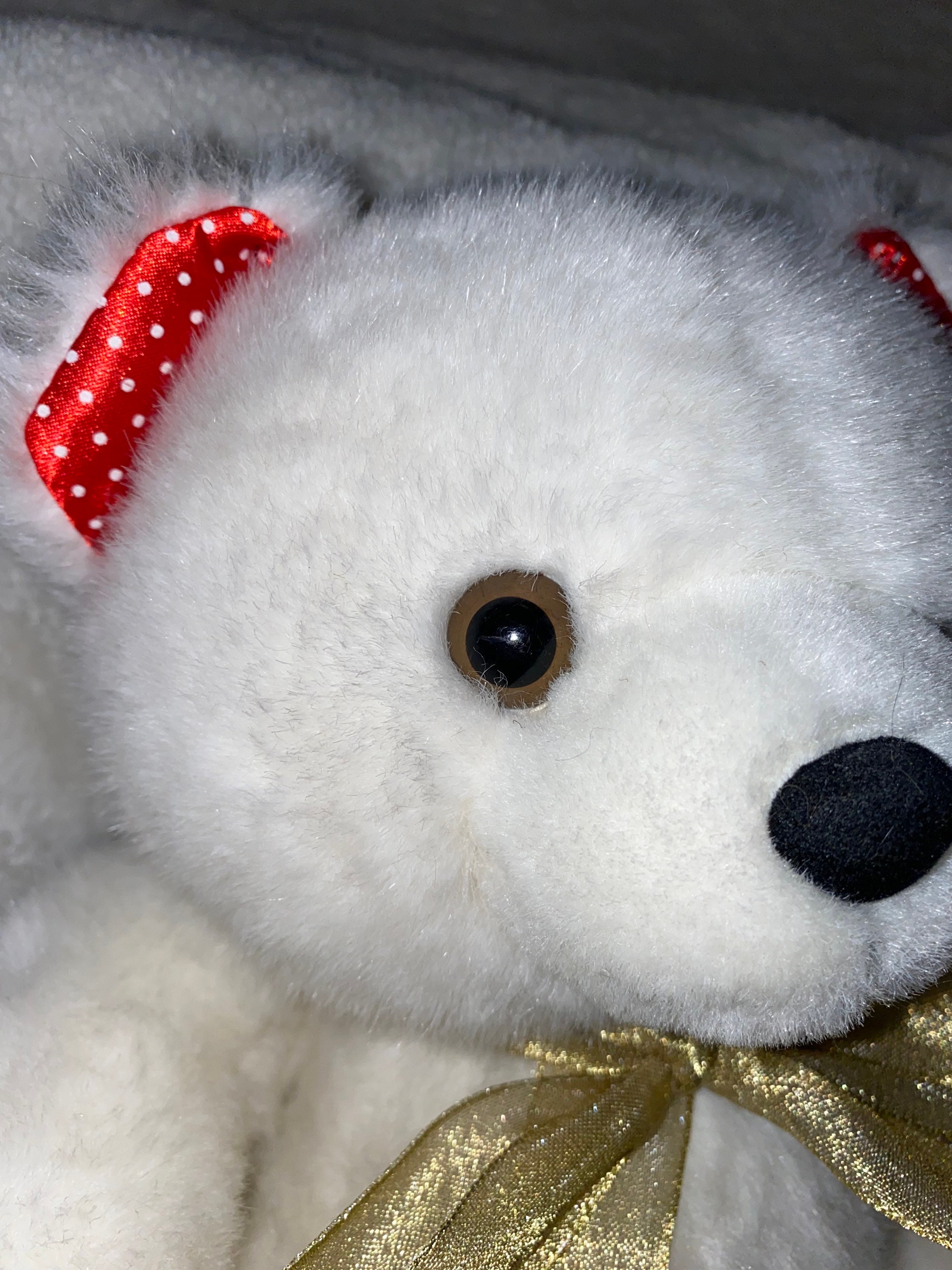 Precioso oso de peluche blanco con lazo dorado, corazones y orejas de  lunares rojos, animal de peluche del día de San Valentín de 8 sentado, 11  de largo, San Valentín -  España