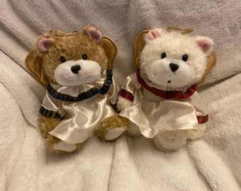 Vintage 1997 Darling Angel Bear Set, Stuffed Animal, 6" Sitting Plush, Teddy bear, christmas