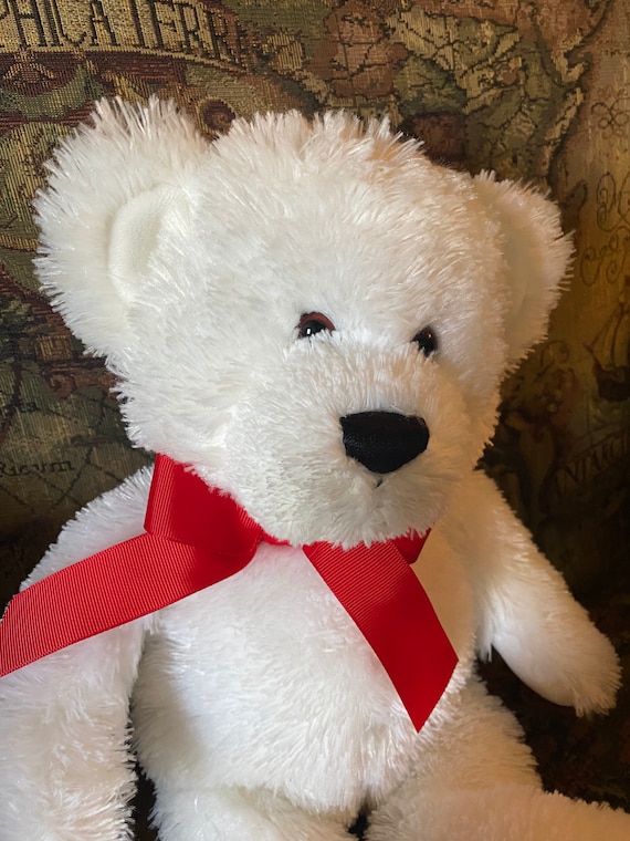 AMORE GUND Oso de peluche blanco con lazo rojo, animal de peluche