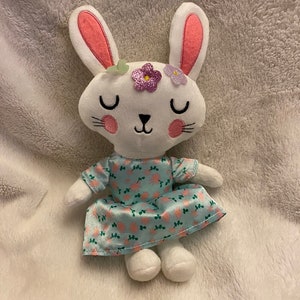 Sweet Floral White Bunny Rabbit stuffed animal, Hare, 9&quot; Teddy bear, easter
