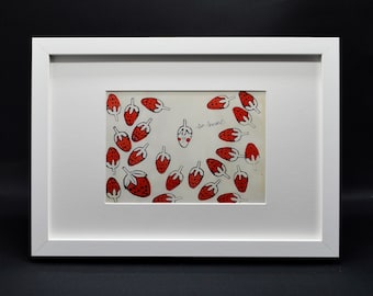 Andy Warhol Pop art limited publication fine print – Strawberries– Matted, Framed & Ready to hang