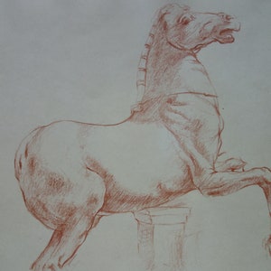 Interesting Old masters red charcoal study of a horse - drawing (collector / gallery stamped on verso)