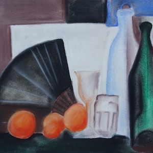 Vintage Cubist still life painting (collector / gallery stamped on verso)