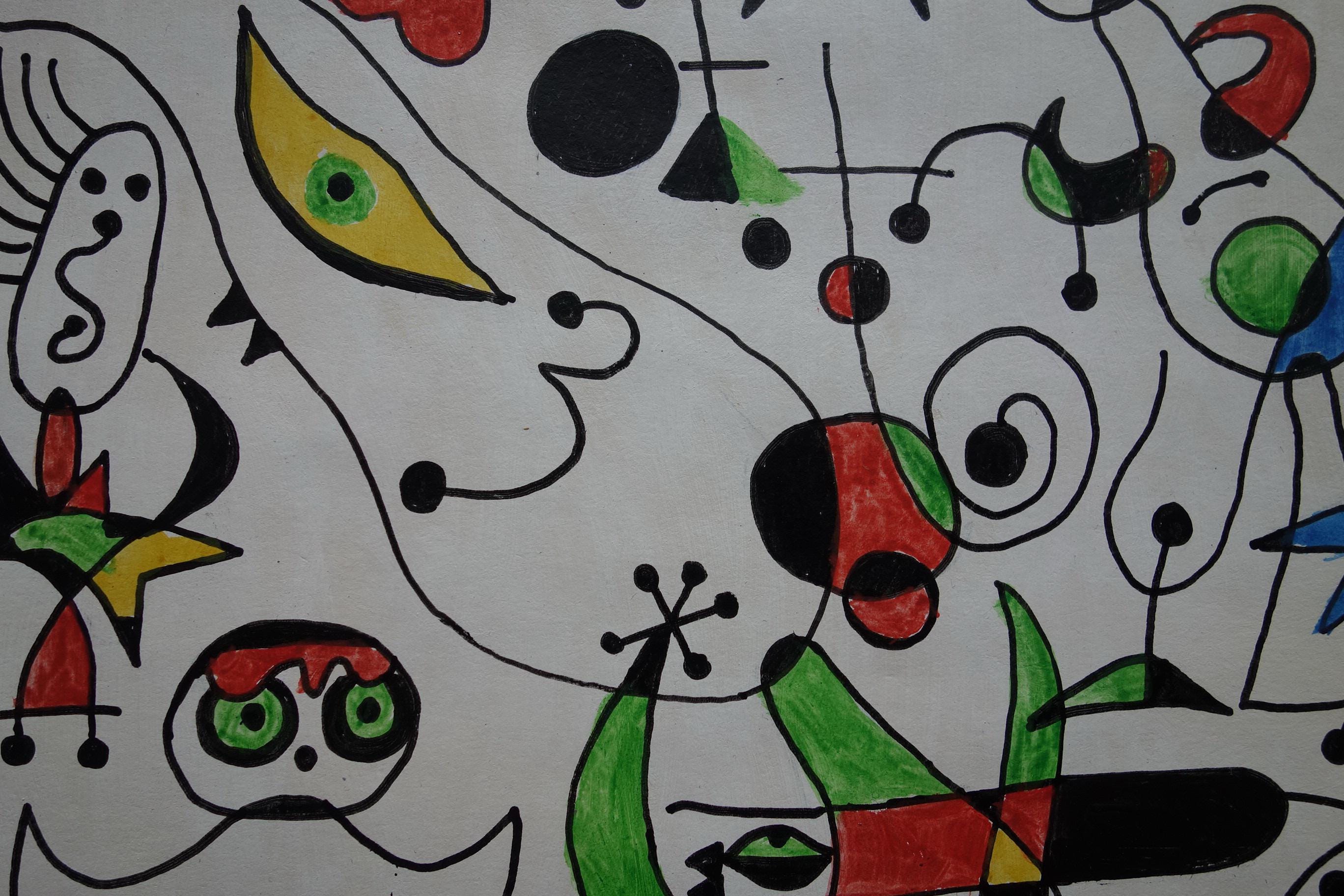 Surrealist Painting With Signature, Inscription, Joan Miro, and