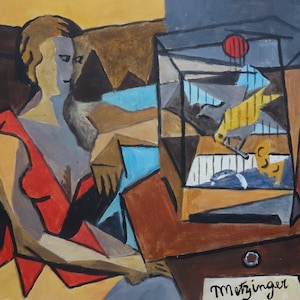 Cubist portrait - painting (collector / gallery stamped on verso) with signature inscription, Metzinger