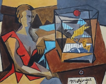 Cubist portrait - painting (collector / gallery stamped on verso) with signature inscription, Metzinger