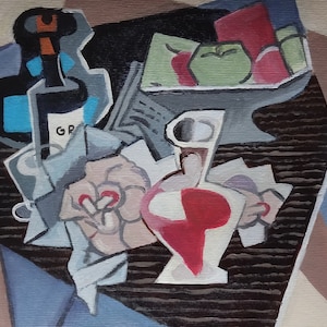 Vintage Cubist still life painting (collector / gallery stamped on verso)