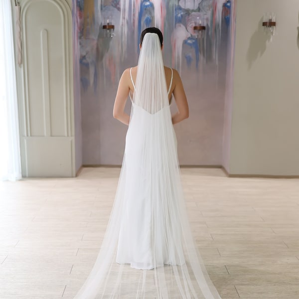 Cathedral wedding veil, soft one tier bridal veil, long plain wedding veil, simple chapel length veil, english net veil, classic veil