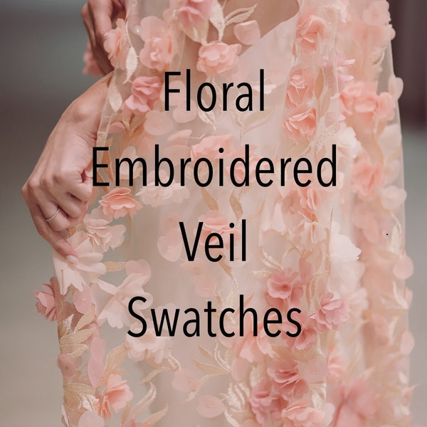 Floral embroidered tulle swatches, tulle samples for embroidered veils