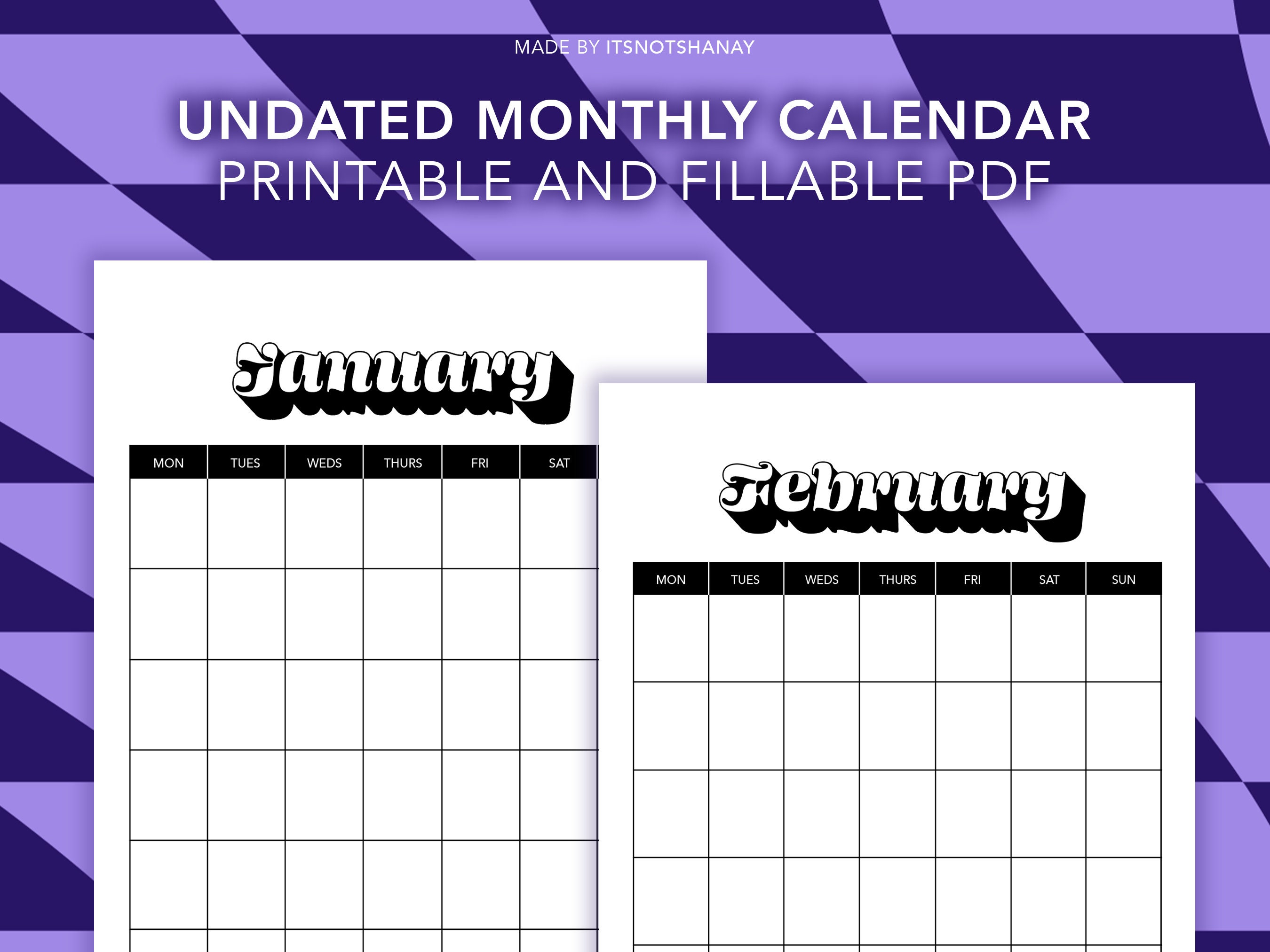 2022 Undated Monthly Calendar Printable Calendar Portrait | Etsy