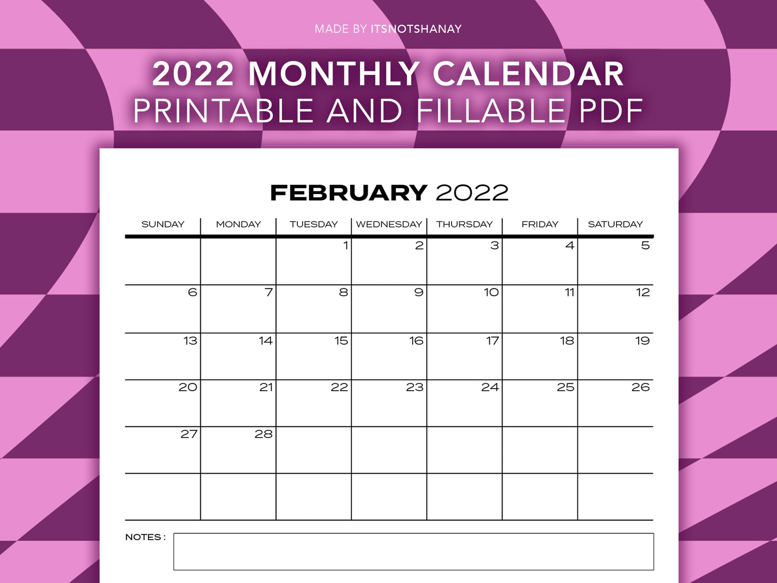 2022 Monthly Calendar Printable Calendar Landscape