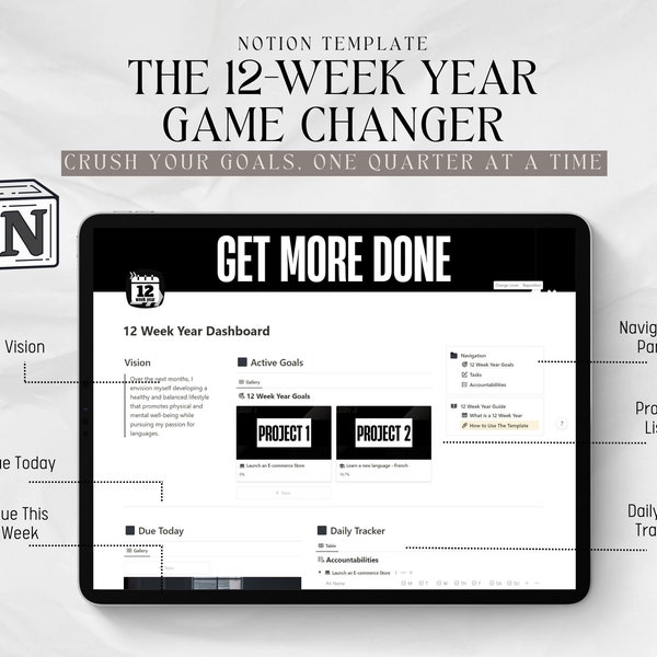 Notion 12 Week Year Game Changer Template | Notion Smart Goal Setting Planner 12 Week Goal Planning and Weekly Task Management