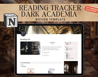 Notion Template Reading Tracker | Dark Academia Book Review, Reading Planner, Notion Template Reading Journal for Bookish Notion