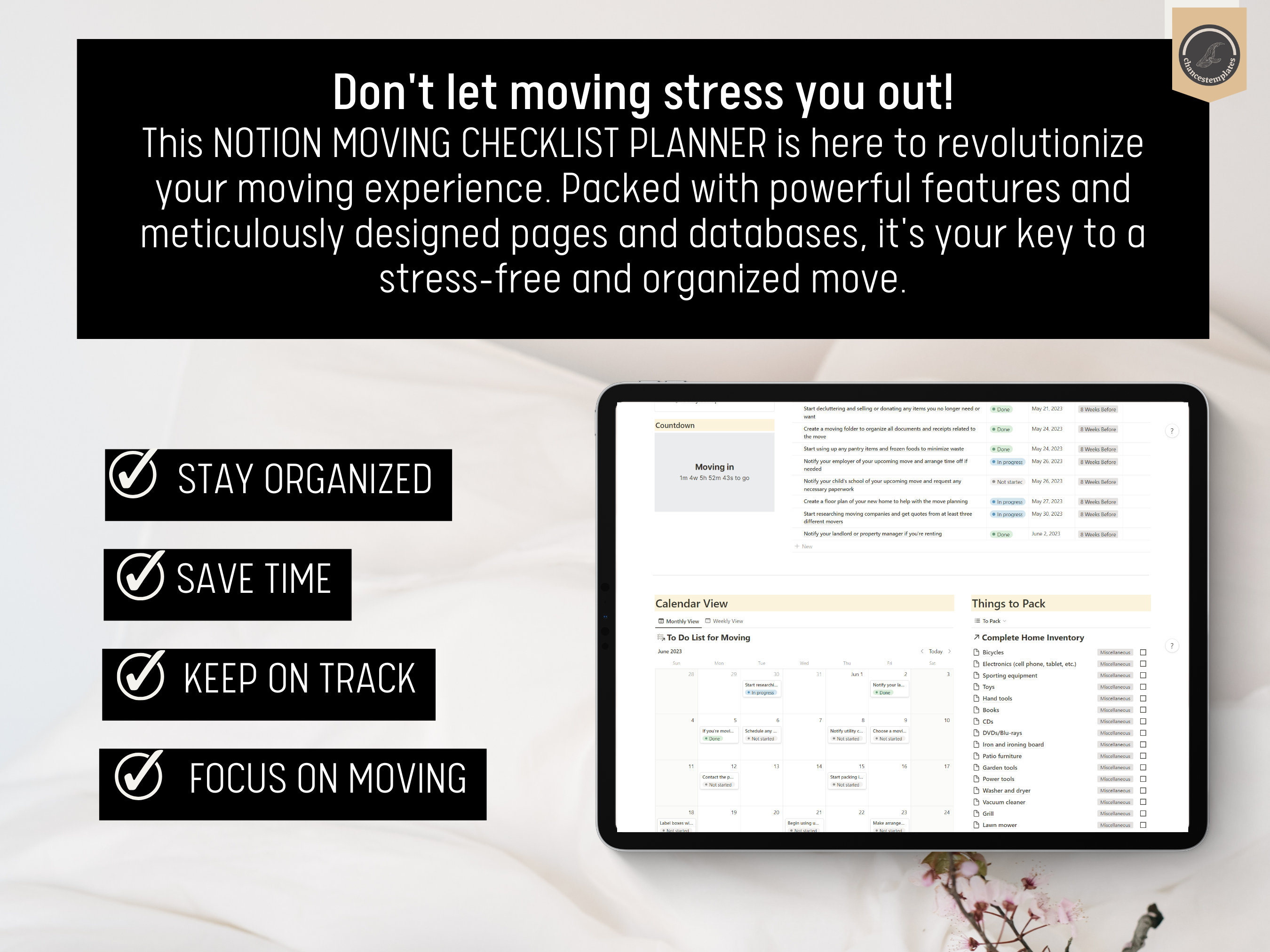 Notion Template Moving Checklist Planner Notion Planner Moving