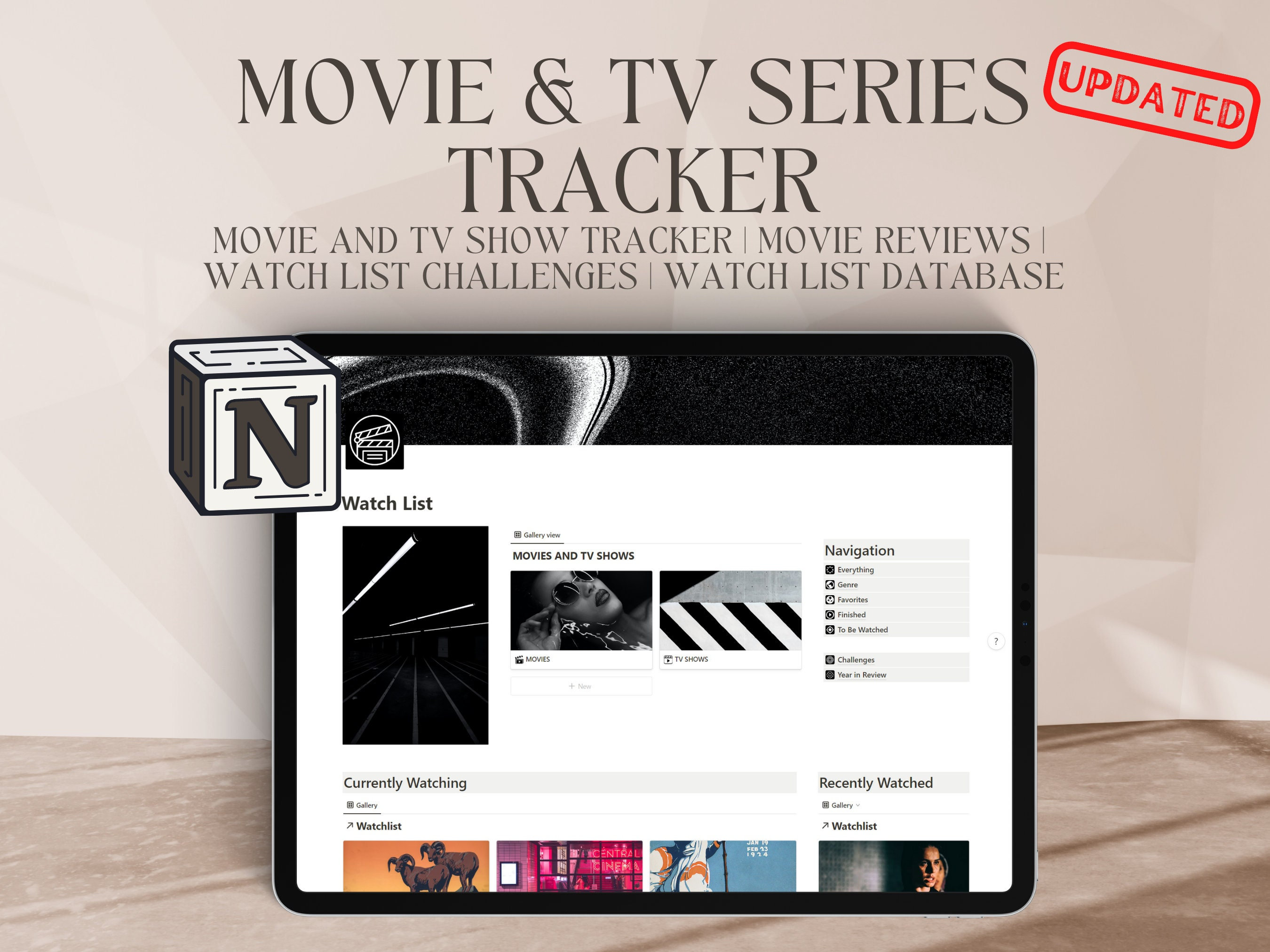 FREE, Watchlist Notion Template, Anime, TV & Movie Tracker