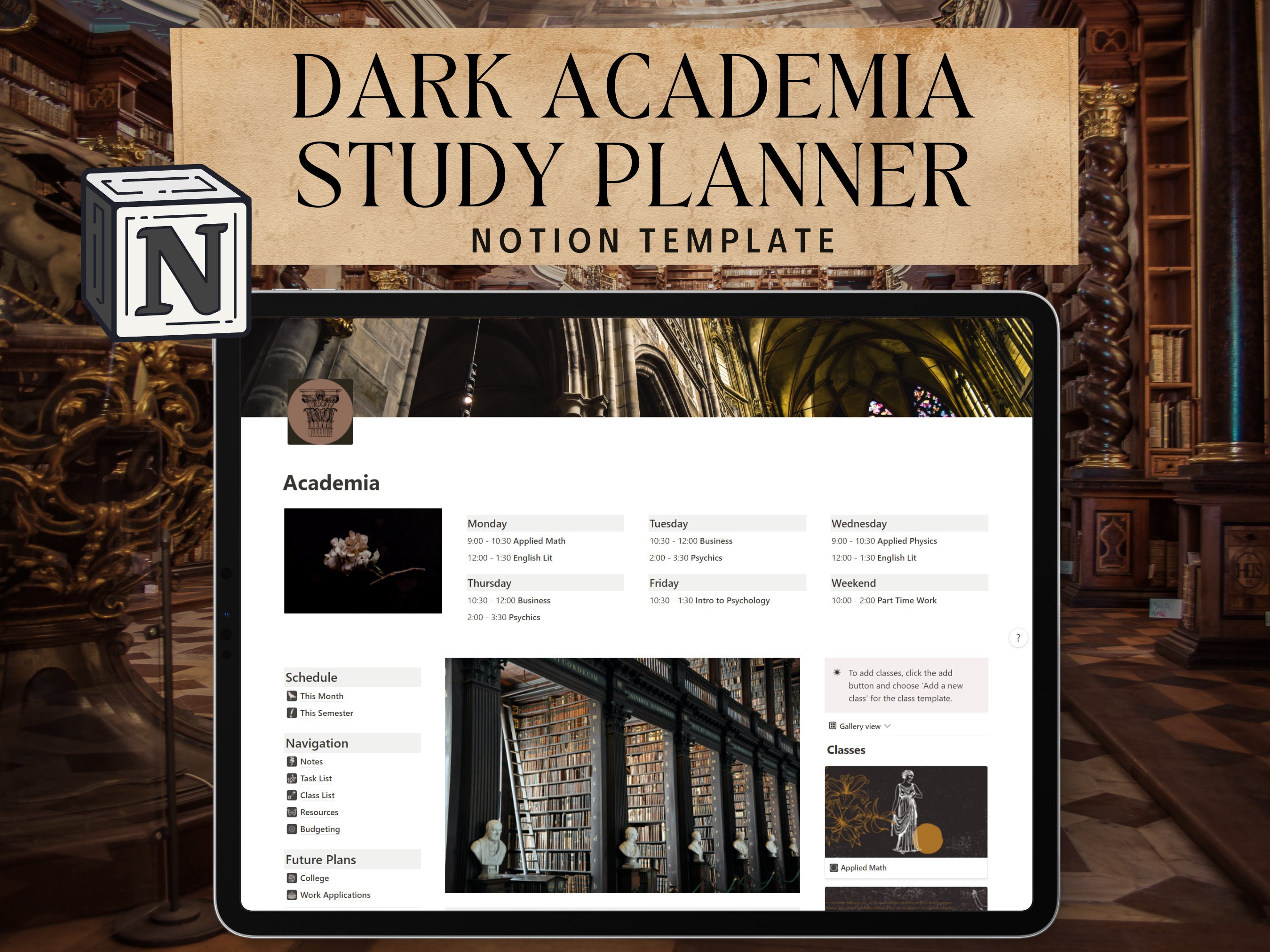 Notion Template Student Planner Dark Academia Aesthetic Study Notion Notion Template Student Planner Dark Academia Aesthetic Study Notion