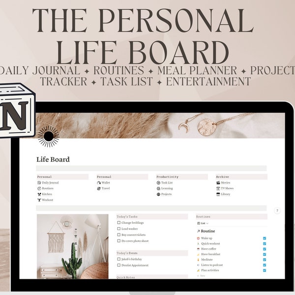 Notion Template Life Planner Complete | Notion Dashboard, Notion Life Planner, Complete Notion Template with Daily Journal, Weekly Schedule