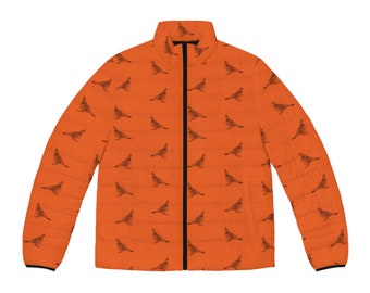 Ruffed Grouse on Orange Puffer Jacket | Upland Hunter's Jacket Puffer Coat Gift for Wingshooting Coat Partridge Hunting