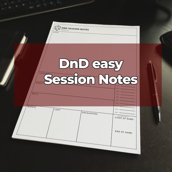 DnD Session Notes Downloadable File Tabletop Notes Gifts for Him Gifts for DM DND Character notes PDF Accessories for Dungeons and Dragons