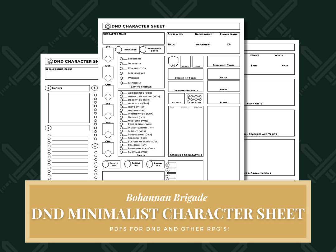 Notes for Dungeons and Dragons Minimalist Character Sheet Tabletop ...