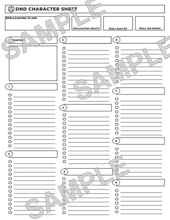 Dnd Minimalist Character Sheet Digital Download Dungeons And Etsy